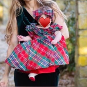 Janie and Jack Red and Green Plaid Dress with matching socks and head band